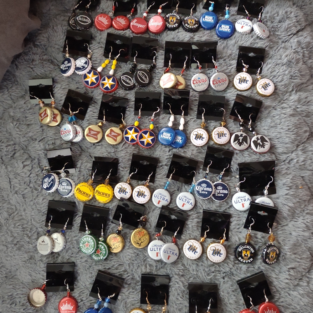 37 Pairs Handmade Assorted Beer Bottle Cap Earrings
